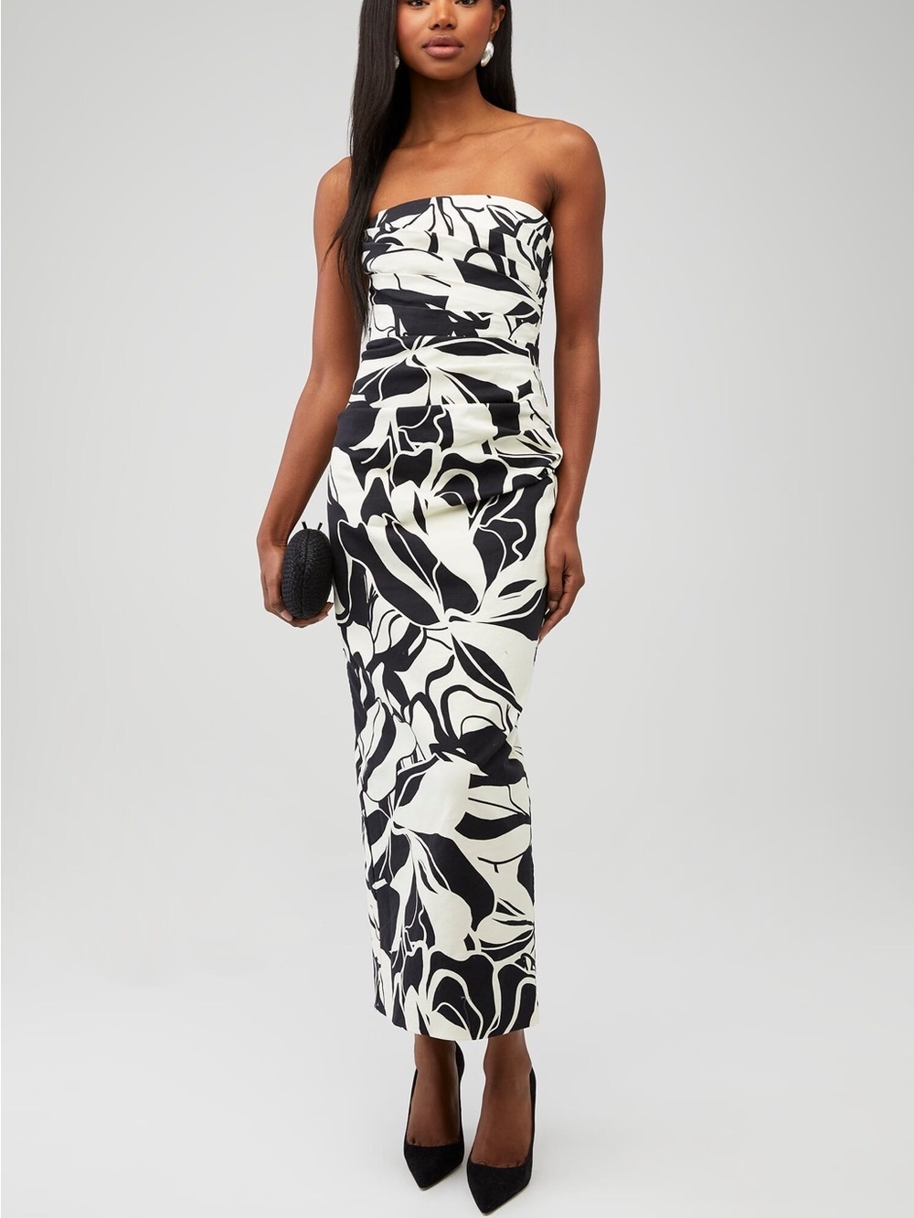 Shona Joy Cream& Black Azie Strapless Draped Maxi Dress Size 4 - 8399
